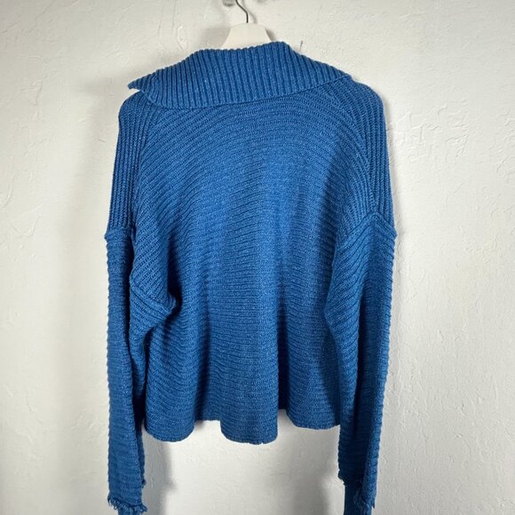 Free People Womens Marley Collared Cropped Oversized V-Neck Sweater Size XS Blue - Picture 2 of 8